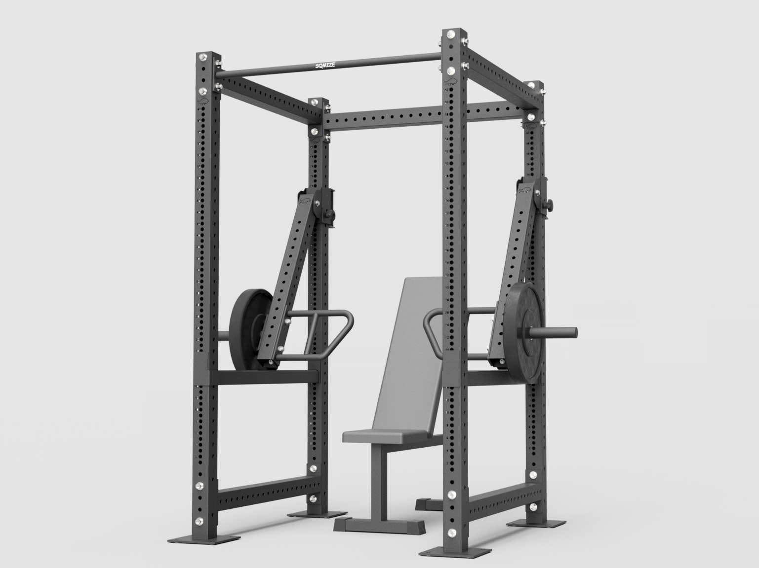 Premium-Bison-Power-Rack-Incline-Bench-Safety-Bars-mit-Bank