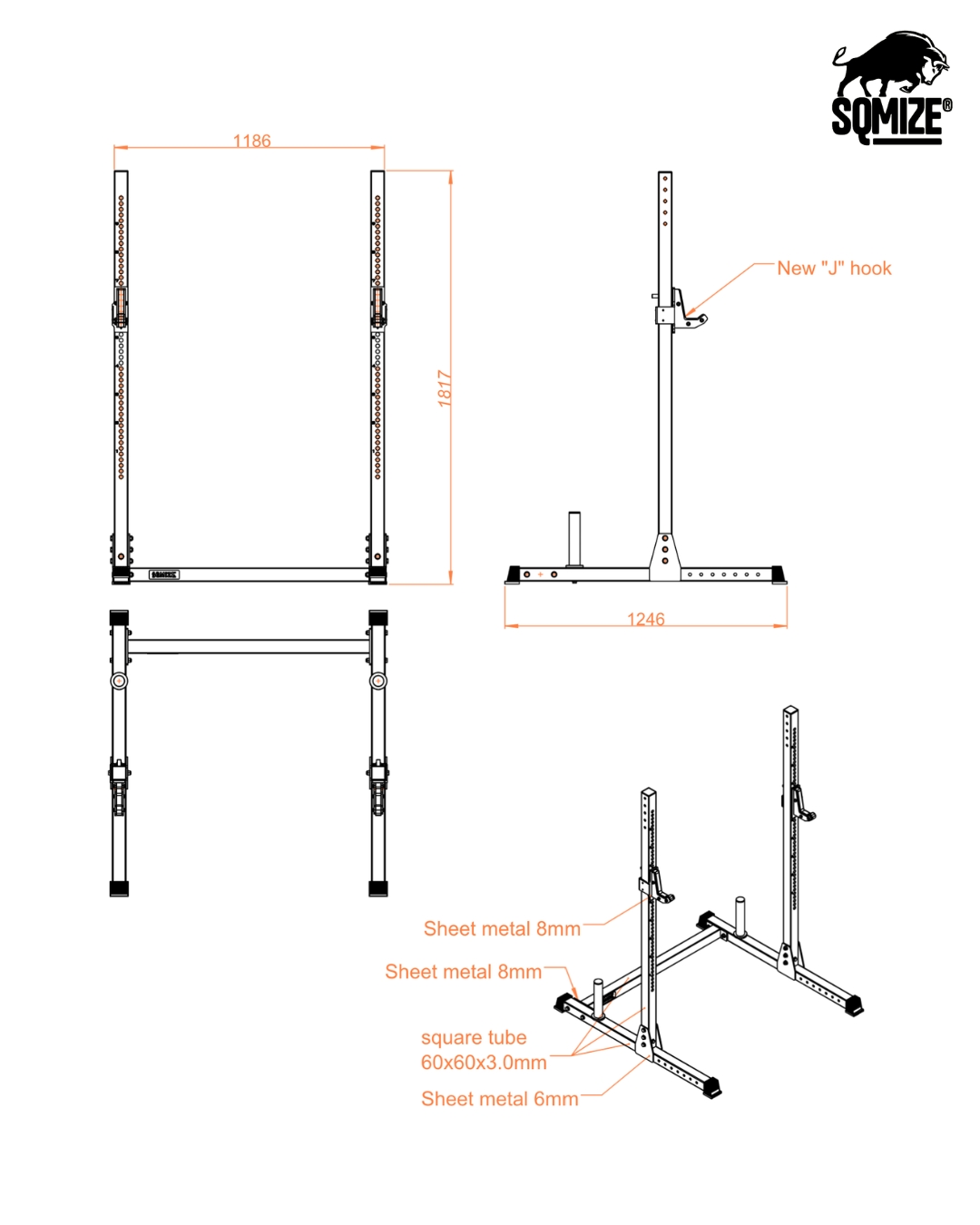 Squat Rack SQMIZE® ELITE CLUB SQ510, H 184 cm