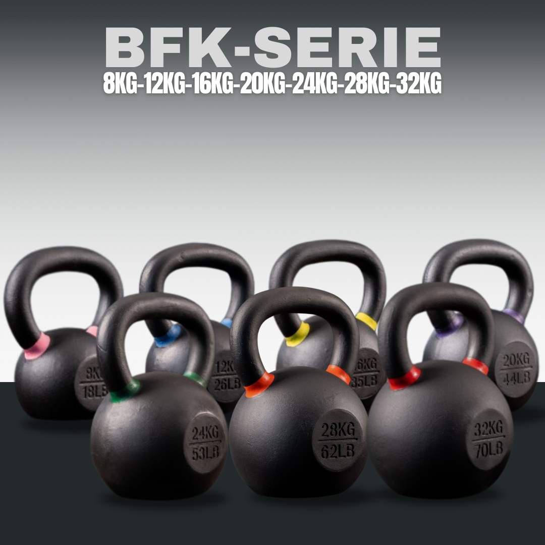 Black Kettlebell Profi Set SQMIZE® BFK140, 140 kg farbcodiert Black Kettlebell Profi Set SQMIZE® BFK140, 140 kg farbcodiert